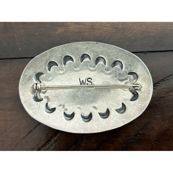 Vintage Navajo Sterling Turquoise Coral Rose Quartz Malachite Brooch - Picture 4 of 5